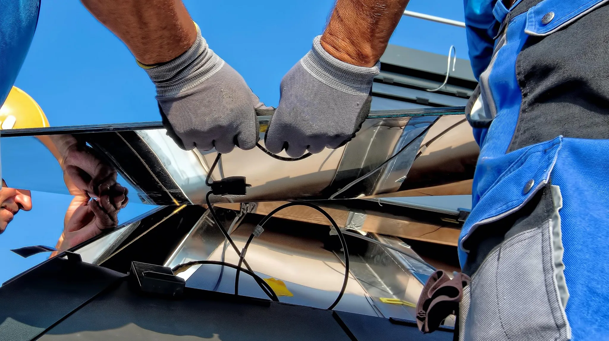 Solaranlage auf einem Hausdach bei blauem Himmel